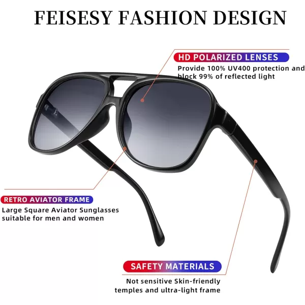 FEISEDY Vintage Retro 70s Plastic Aviator Sunglasses Women Men Classic Large Squared Frame B2751Polarized Black Frame