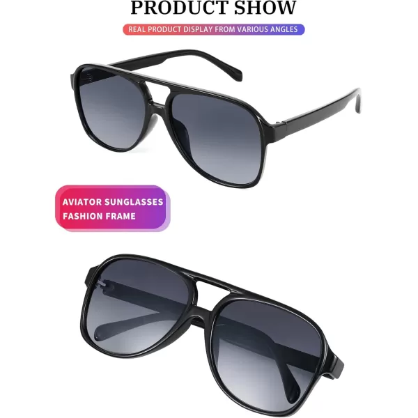 FEISEDY Vintage Retro 70s Plastic Aviator Sunglasses Women Men Classic Large Squared Frame B2751Polarized Black Frame