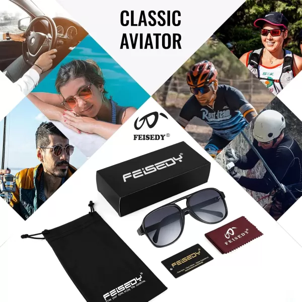 FEISEDY Vintage Retro 70s Plastic Aviator Sunglasses Women Men Classic Large Squared Frame B2751Polarized Black Frame