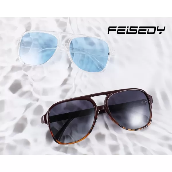 FEISEDY Vintage Retro 70s Plastic Aviator Sunglasses Women Men Classic Large Squared Frame B2751Polarized Blackleopard Frame