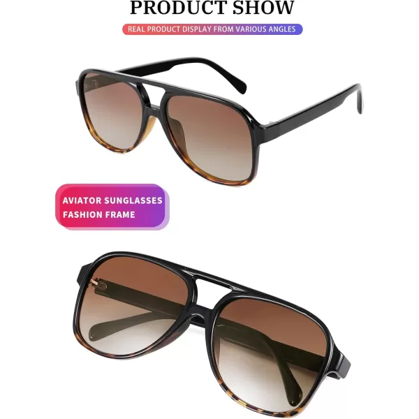 FEISEDY Vintage Retro 70s Plastic Aviator Sunglasses Women Men Classic Large Squared Frame B2751Polarized Blackleopard Frame