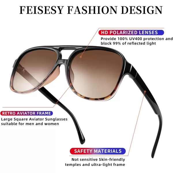 FEISEDY Vintage Retro 70s Plastic Aviator Sunglasses Women Men Classic Large Squared Frame B2751Polarized Blackleopard Frame