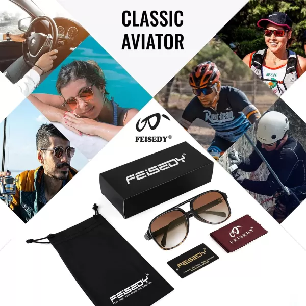 FEISEDY Vintage Retro 70s Plastic Aviator Sunglasses Women Men Classic Large Squared Frame B2751Polarized Blackleopard Frame