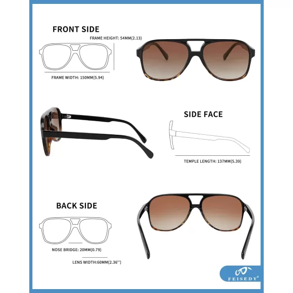 FEISEDY Vintage Retro 70s Plastic Aviator Sunglasses Women Men Classic Large Squared Frame B2751Polarized Blackleopard Frame