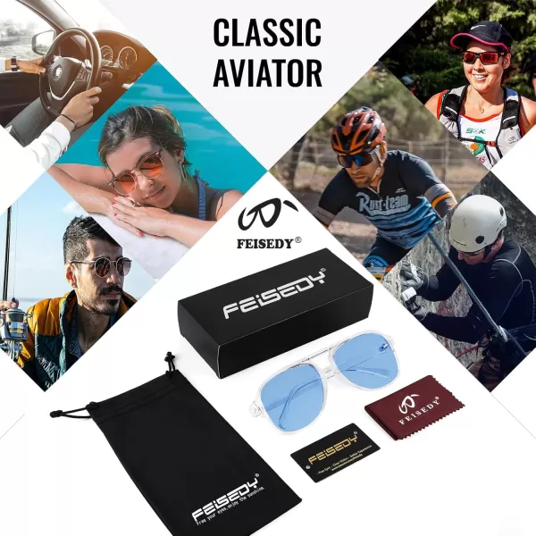 FEISEDY Vintage Retro 70s Plastic Aviator Sunglasses Women Men Classic Large Squared Frame B2751Polarized Clear Frame