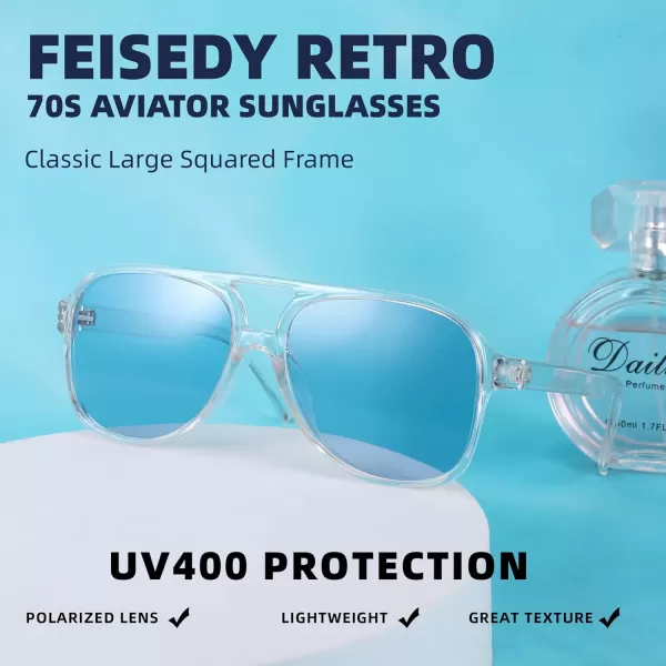 FEISEDY Vintage Retro 70s Plastic Aviator Sunglasses Women Men Classic Large Squared Frame B2751Polarized Clear Frame
