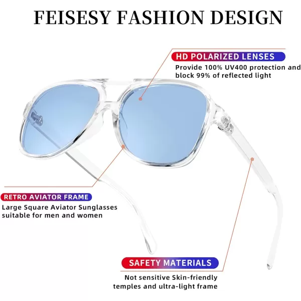 FEISEDY Vintage Retro 70s Plastic Aviator Sunglasses Women Men Classic Large Squared Frame B2751Polarized Clear Frame