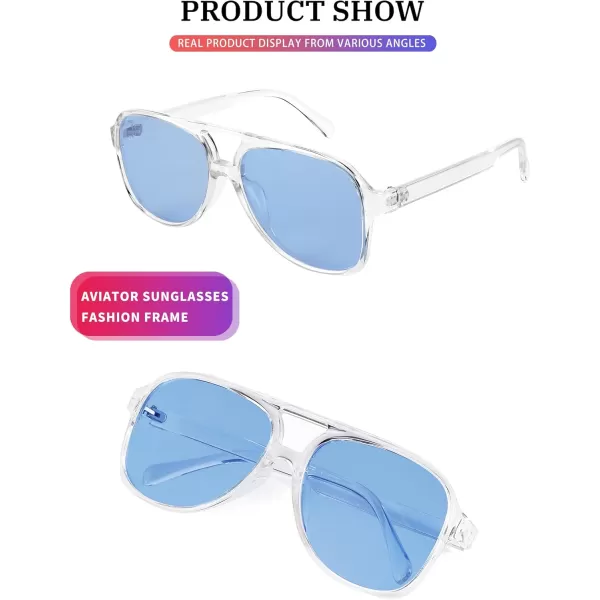 FEISEDY Vintage Retro 70s Plastic Aviator Sunglasses Women Men Classic Large Squared Frame B2751Polarized Clear Frame