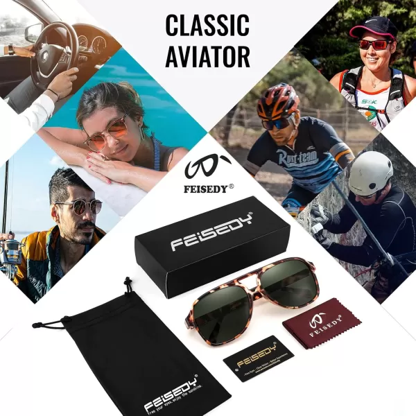 FEISEDY Vintage Retro 70s Plastic Aviator Sunglasses Women Men Classic Large Squared Frame B2751Polarized Leopard  Blackish Green Lens