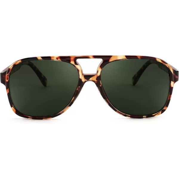 FEISEDY Vintage Retro 70s Plastic Aviator Sunglasses Women Men Classic Large Squared Frame B2751Polarized Leopard  Blackish Green Lens