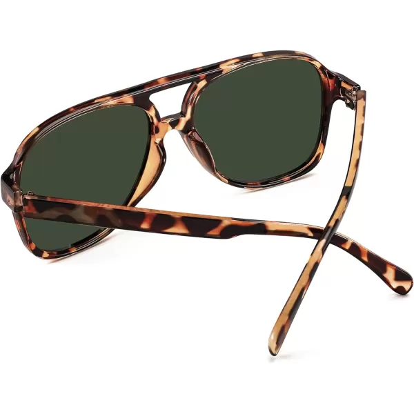 FEISEDY Vintage Retro 70s Plastic Aviator Sunglasses Women Men Classic Large Squared Frame B2751Polarized Leopard  Blackish Green Lens
