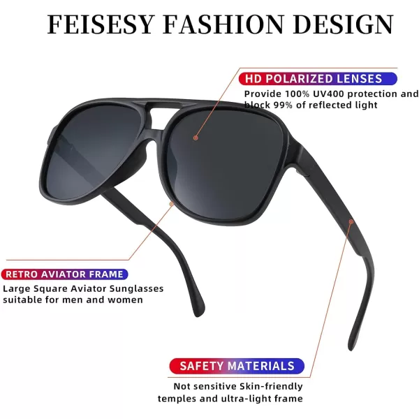 FEISEDY Vintage Retro 70s Plastic Aviator Sunglasses Women Men Classic Large Squared Frame B2751Polarized Matt Black