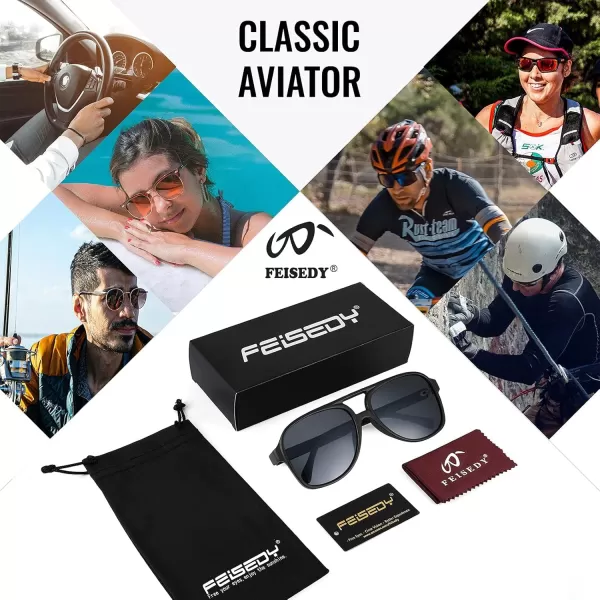 FEISEDY Vintage Retro 70s Plastic Aviator Sunglasses Women Men Classic Large Squared Frame B2751Polarized Matt Black