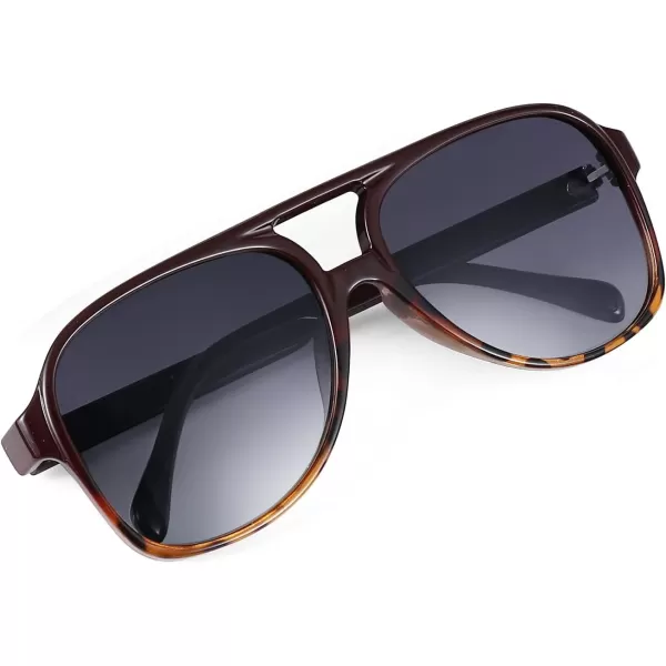 FEISEDY Vintage Retro 70s Plastic Aviator Sunglasses Women Men Classic Large Squared Frame B2751Polarized Red Leopard
