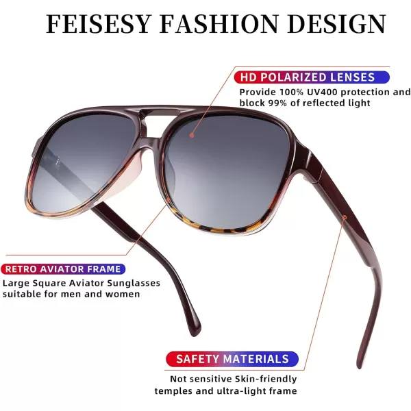 FEISEDY Vintage Retro 70s Plastic Aviator Sunglasses Women Men Classic Large Squared Frame B2751Polarized Red Leopard