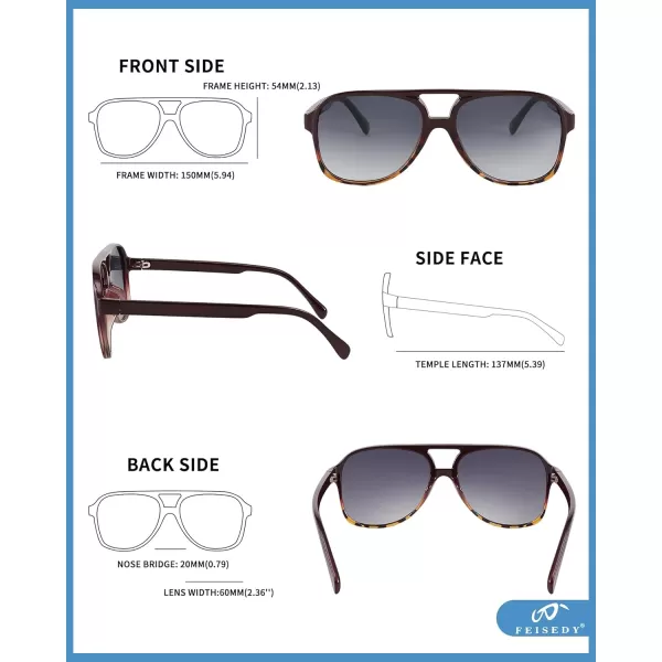 FEISEDY Vintage Retro 70s Plastic Aviator Sunglasses Women Men Classic Large Squared Frame B2751Polarized Red Leopard