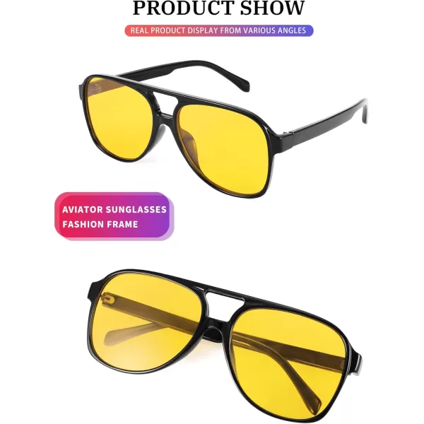 FEISEDY Vintage Retro 70s Plastic Aviator Sunglasses Women Men Classic Large Squared Frame B2751Polarized Yellow
