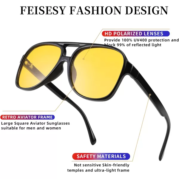 FEISEDY Vintage Retro 70s Plastic Aviator Sunglasses Women Men Classic Large Squared Frame B2751Polarized Yellow