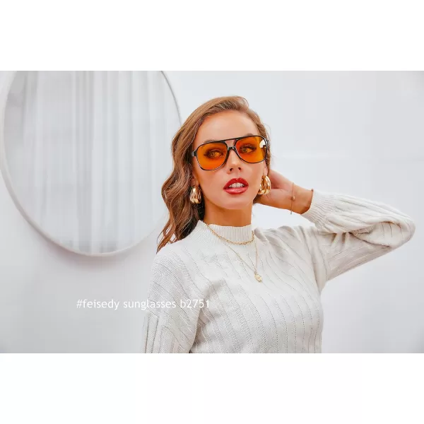 FEISEDY Vintage Retro 70s Plastic Aviator Sunglasses Women Men Classic Large Squared Frame B2751Polarized Yellow