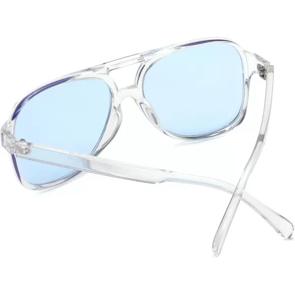 FEISEDY Vintage Retro 70s Plastic Aviator Sunglasses Women Men Classic Large Squared Frame B2751Transparent Frame  Blue Lens
