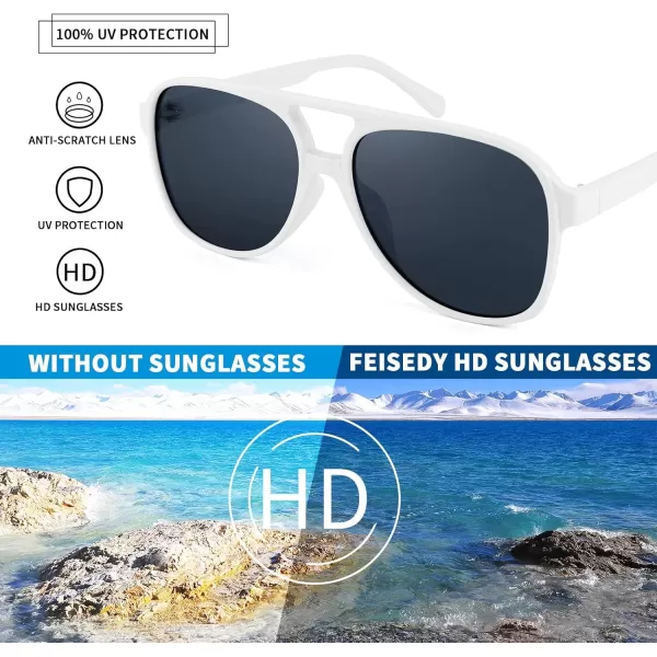 FEISEDY Vintage Retro 70s Plastic Aviator Sunglasses Women Men Classic Large Squared Frame B2751White Frame
