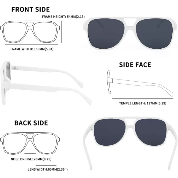 FEISEDY Vintage Retro 70s Plastic Aviator Sunglasses Women Men Classic Large Squared Frame B2751White Frame