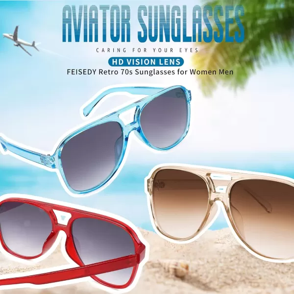 FEISEDY Vintage Retro 70s Plastic Aviator Sunglasses Women Men Classic Large Squared Frame B2751Wine