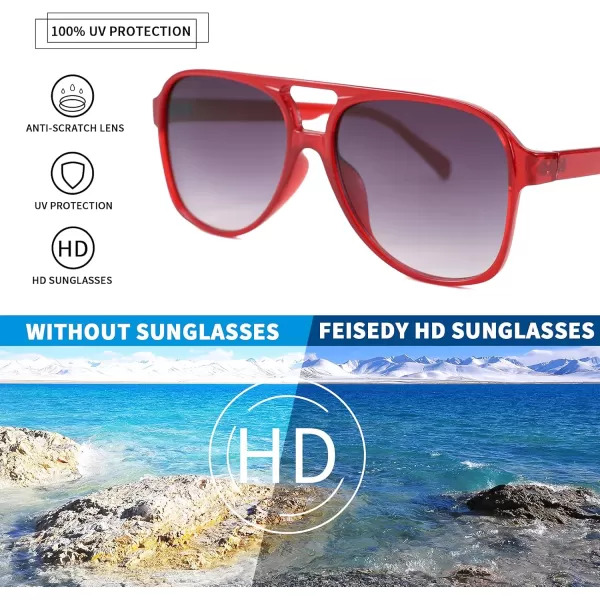 FEISEDY Vintage Retro 70s Plastic Aviator Sunglasses Women Men Classic Large Squared Frame B2751Wine