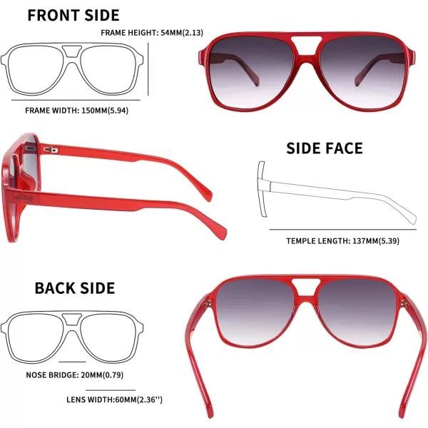 FEISEDY Vintage Retro 70s Plastic Aviator Sunglasses Women Men Classic Large Squared Frame B2751Wine