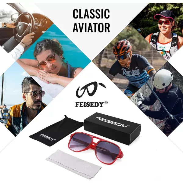 FEISEDY Vintage Retro 70s Plastic Aviator Sunglasses Women Men Classic Large Squared Frame B2751Wine