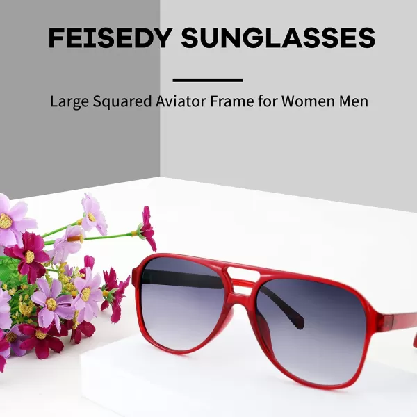 FEISEDY Vintage Retro 70s Plastic Aviator Sunglasses Women Men Classic Large Squared Frame B2751Wine
