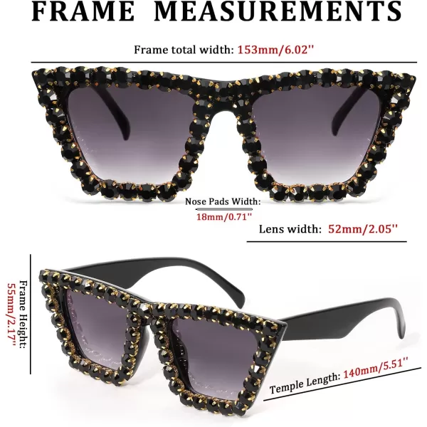 FEISEDY Women Crystal Square Cat Eye Sunglasses Sparkling Trendy Retro Cateye Sunglasses B2898Black