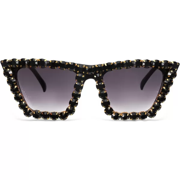 FEISEDY Women Crystal Square Cat Eye Sunglasses Sparkling Trendy Retro Cateye Sunglasses B2898Black