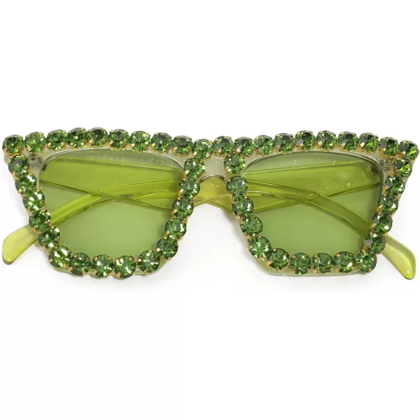 FEISEDY Women Crystal Square Cat Eye Sunglasses Sparkling Trendy Retro Cateye Sunglasses B2898Green