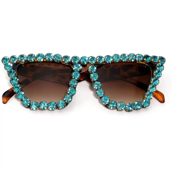 FEISEDY Women Crystal Square Cat Eye Sunglasses Sparkling Trendy Retro Cateye Sunglasses B2898Leopard