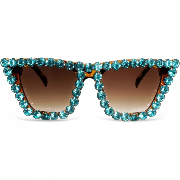 FEISEDY Women Crystal Square Cat Eye Sunglasses Sparkling Trendy Retro Cateye Sunglasses B2898Leopard