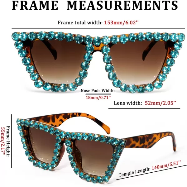 FEISEDY Women Crystal Square Cat Eye Sunglasses Sparkling Trendy Retro Cateye Sunglasses B2898Leopard