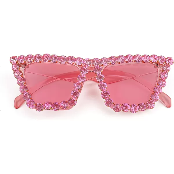 FEISEDY Women Crystal Square Cat Eye Sunglasses Sparkling Trendy Retro Cateye Sunglasses B2898Pink