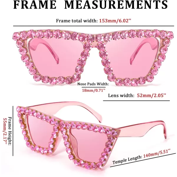 FEISEDY Women Crystal Square Cat Eye Sunglasses Sparkling Trendy Retro Cateye Sunglasses B2898Pink