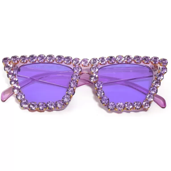 FEISEDY Women Crystal Square Cat Eye Sunglasses Sparkling Trendy Retro Cateye Sunglasses B2898Purple