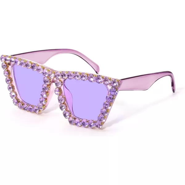 FEISEDY Women Crystal Square Cat Eye Sunglasses Sparkling Trendy Retro Cateye Sunglasses B2898Purple