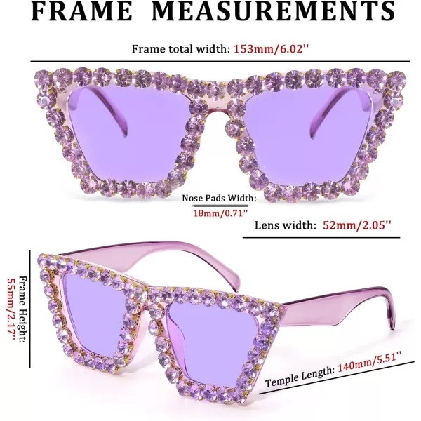 FEISEDY Women Crystal Square Cat Eye Sunglasses Sparkling Trendy Retro Cateye Sunglasses B2898Purple