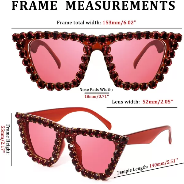 FEISEDY Women Crystal Square Cat Eye Sunglasses Sparkling Trendy Retro Cateye Sunglasses B2898Red