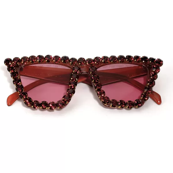 FEISEDY Women Crystal Square Cat Eye Sunglasses Sparkling Trendy Retro Cateye Sunglasses B2898Red