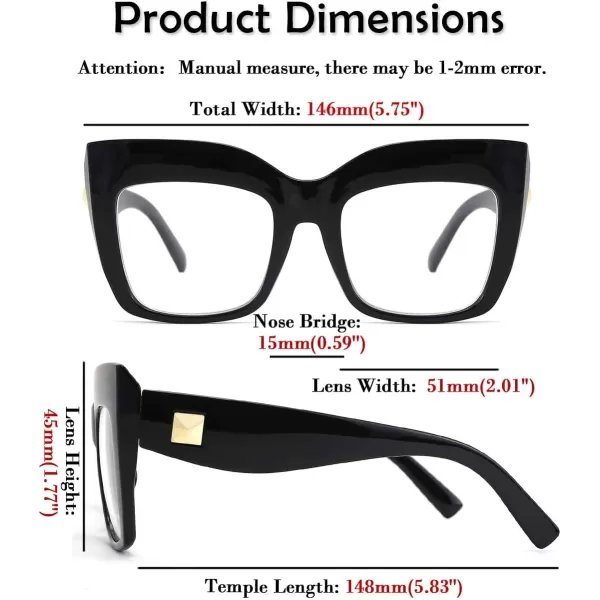FEISEDY Womens Square Oversized Blue Light Filtering Reading Glasses B2627Black