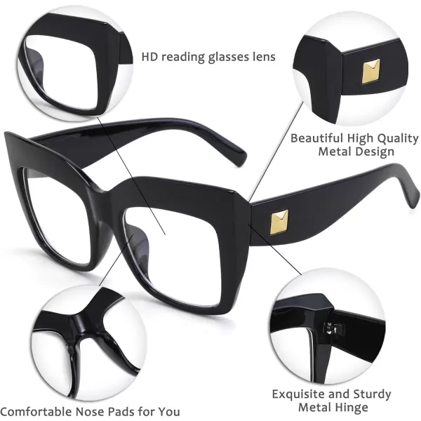 FEISEDY Womens Square Oversized Blue Light Filtering Reading Glasses B2627Black