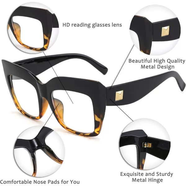 FEISEDY Womens Square Oversized Blue Light Filtering Reading Glasses B2627Blackleopard