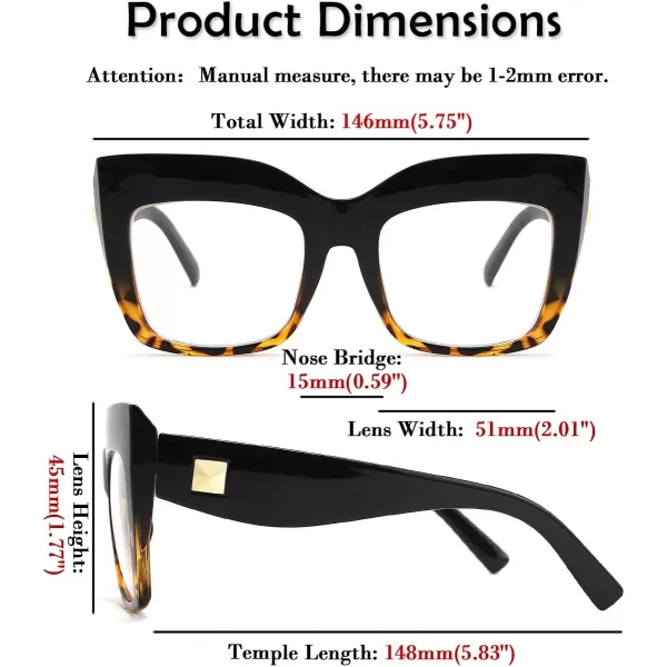 FEISEDY Womens Square Oversized Blue Light Filtering Reading Glasses B2627Blackleopard