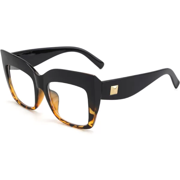 FEISEDY Womens Square Oversized Blue Light Filtering Reading Glasses B2627Blackleopard