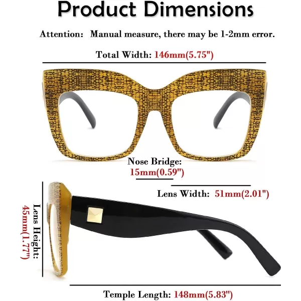 FEISEDY Womens Square Oversized Blue Light Filtering Reading Glasses B2627Yellow Grid